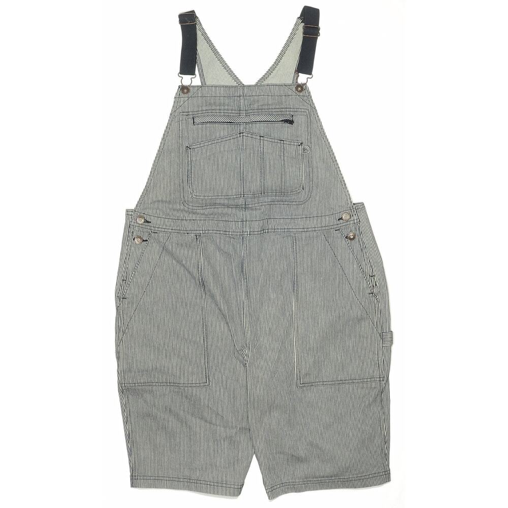 Duluth Trading Heirloom Railroad Striped Bib Shorts Overalls Sz L discontinued - Picture 3 of 7